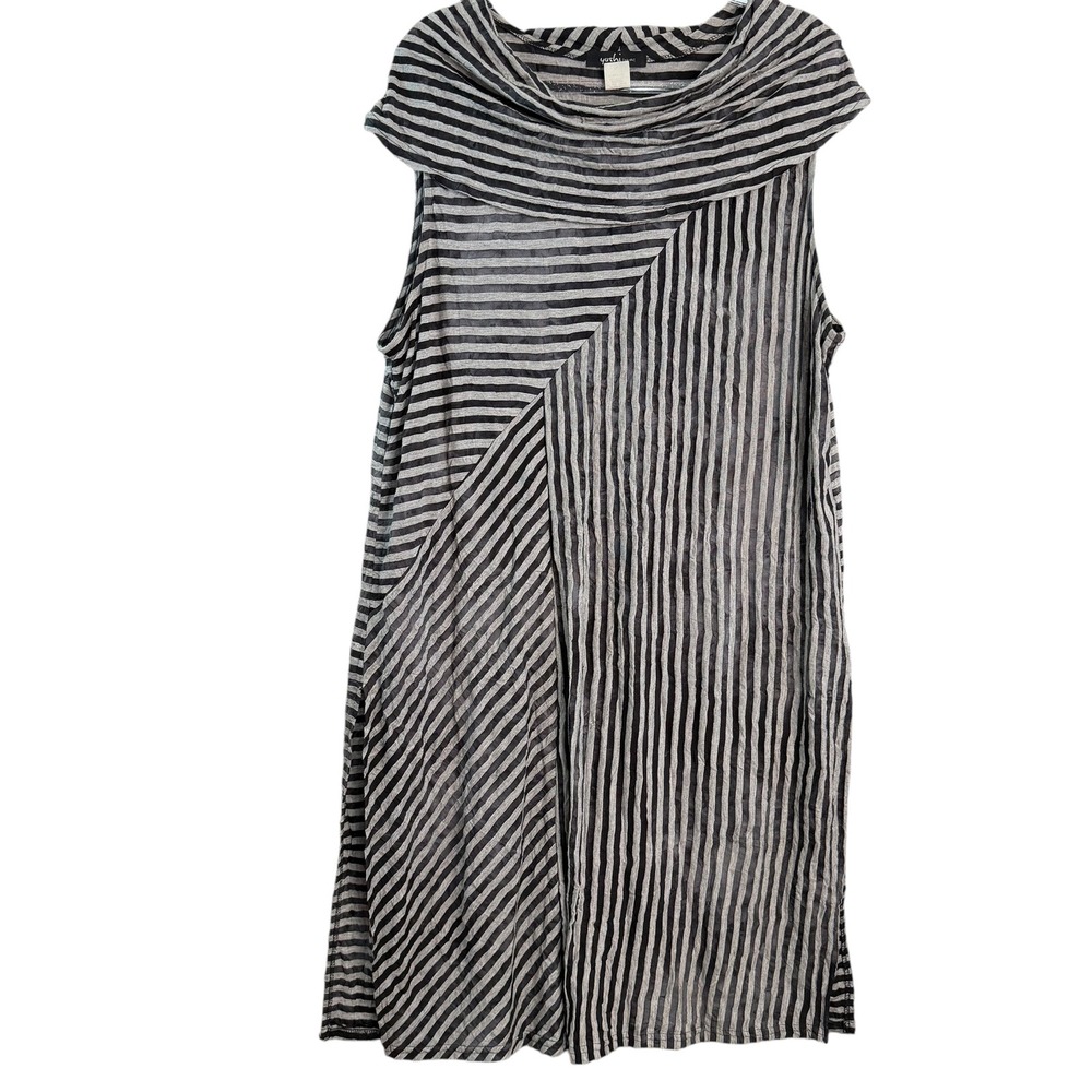 Yushi Womens XL Striped Cowl Neck Sleeveless Dress Black Gray Stripe